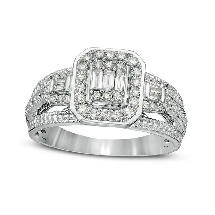 Rings 050 CT TW Composite Natural Diamond Octagonal Frame Antique VintageStyle Engagement Ring in Solid 10K White Gold Goldia