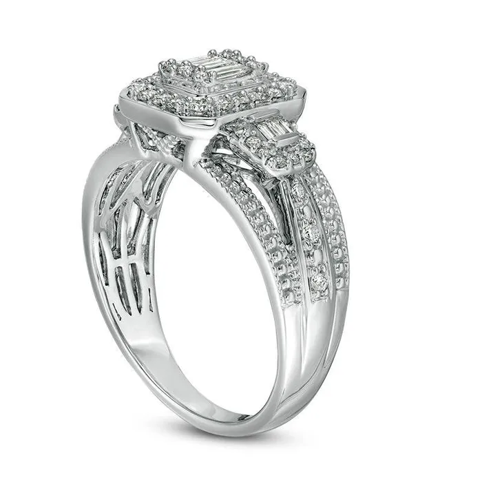 Rings 050 CT TW Composite Natural Diamond Octagonal Frame Antique VintageStyle Engagement Ring in Solid 10K White Gold Goldia