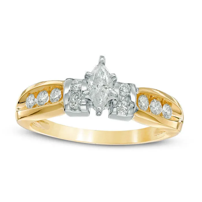 Rings 050 CT TW Marquise Natural Diamond Collar Engagement Ring in Solid 14K TwoTone Gold Goldia