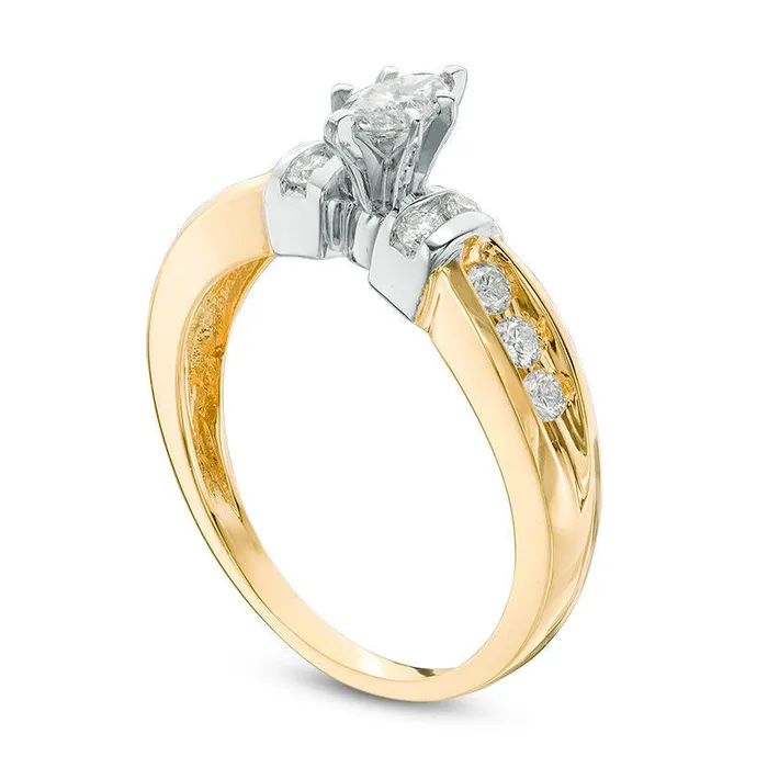 Rings 050 CT TW Marquise Natural Diamond Collar Engagement Ring in Solid 14K TwoTone Gold Goldia