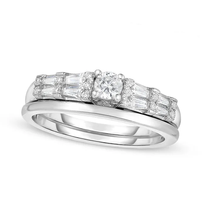 Rings 050 CT TW Natural Diamond Bridal Engagement Ring Set in Solid 14K White Gold Goldia