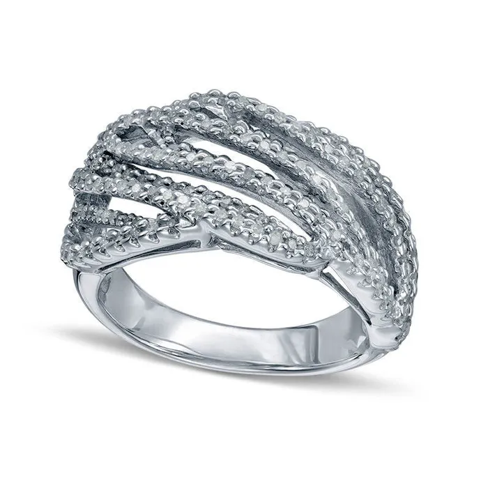 Rings 050 CT TW Natural Diamond Slant MultiRow Ring in Sterling Silver Goldia