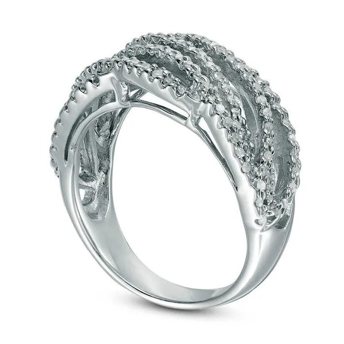 Rings 050 CT TW Natural Diamond Slant MultiRow Ring in Sterling Silver Goldia