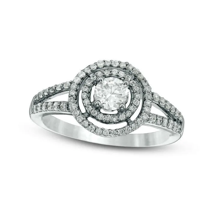 Rings 075 CT TW Natural Diamond Double Frame Engagement Ring in Solid 10K White Gold Goldia