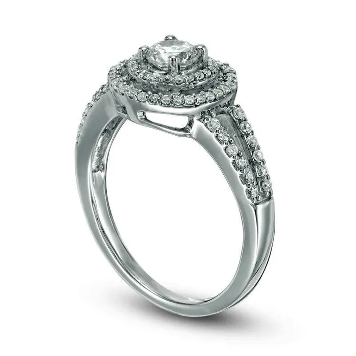 Rings 075 CT TW Natural Diamond Double Frame Engagement Ring in Solid 10K White Gold Goldia