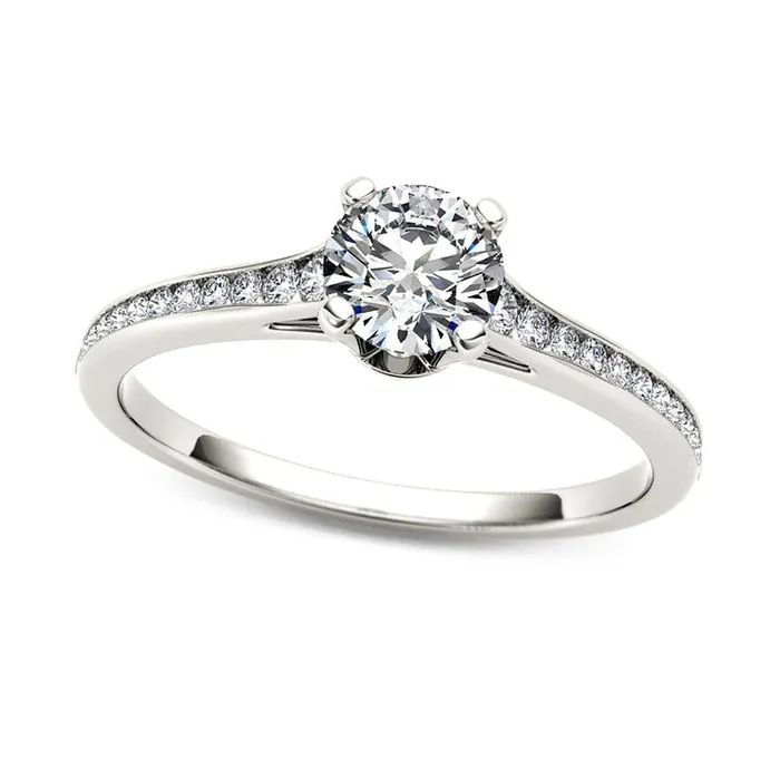 Rings 075 CT TW Natural Diamond Engagement Ring in Solid 14K White Gold Goldia