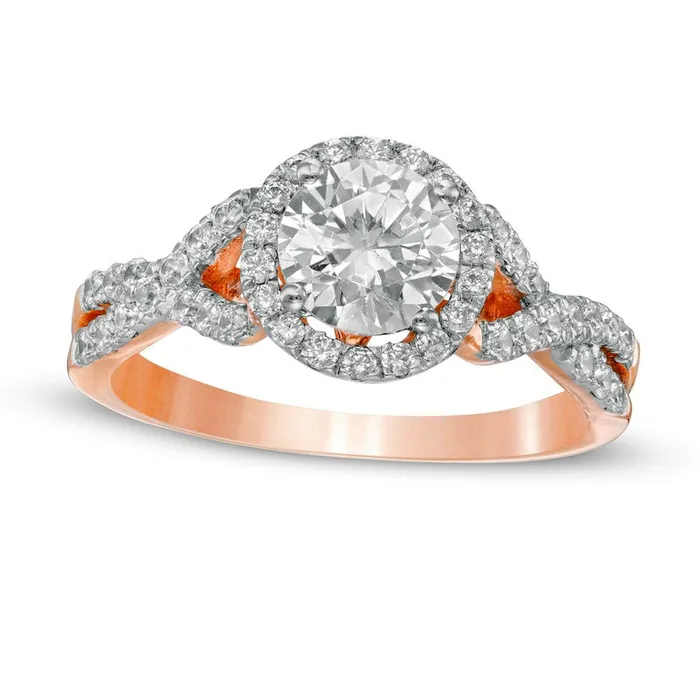 Rings 15 CT TW Natural Diamond Frame Twist Shank Engagement Ring in Solid 10K Rose Gold Goldia