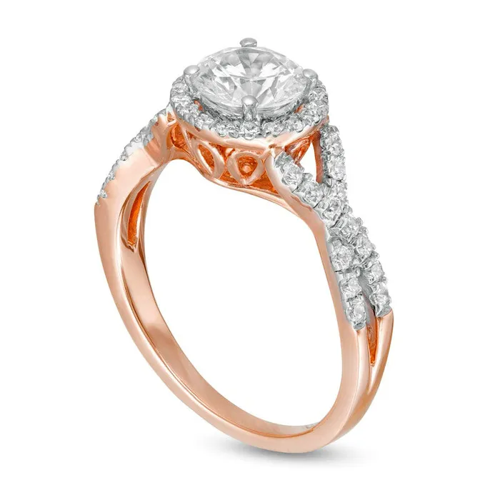 Rings 15 CT TW Natural Diamond Frame Twist Shank Engagement Ring in Solid 10K Rose Gold Goldia