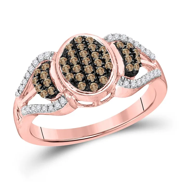 Rings 10k Rose Gold Round Brown Diamond Oval Cluster Ring 13 Cttw gndatlanta
