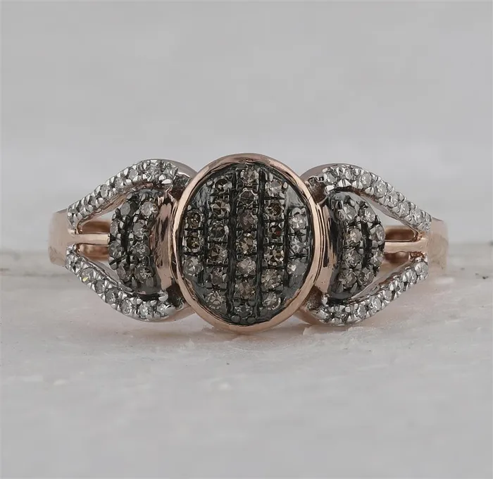 Rings 10k Rose Gold Round Brown Diamond Oval Cluster Ring 13 Cttw gndatlanta
