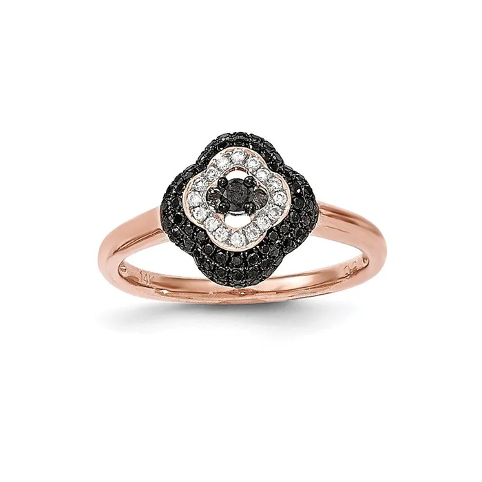 Rings 14k Rose Gold Black u0026 White Real Diamond Ring Goldia