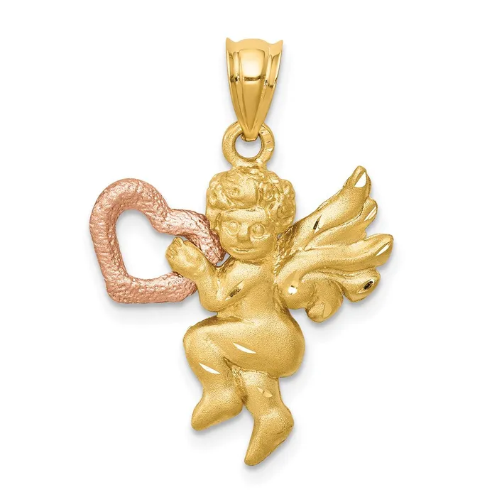 Rings 14k Twotone Gold Satin Angel Charm Goldia