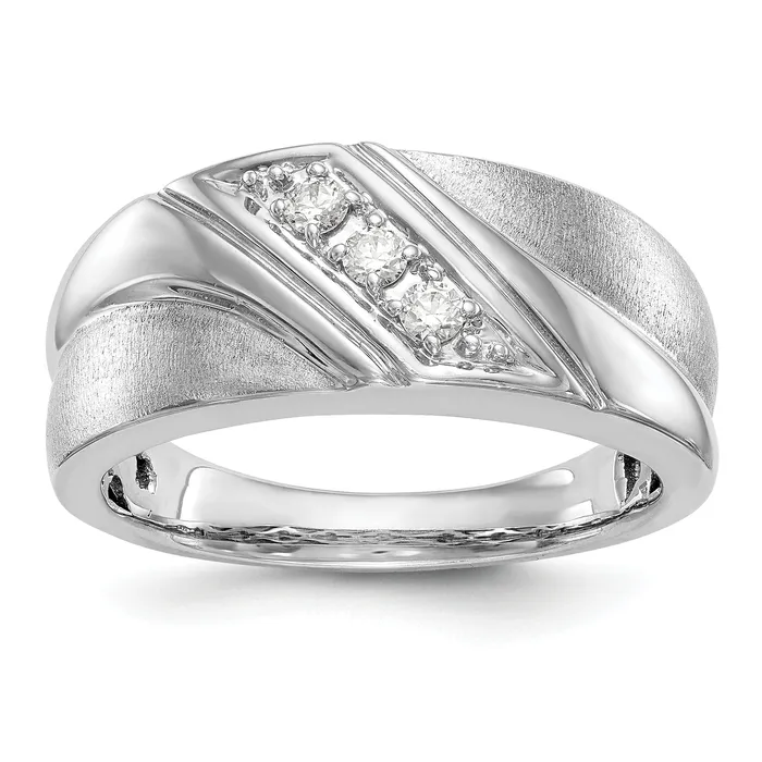 Rings 14k White Gold 16 Ct Lab Grown Diamond VSSI G Three Stone Mens Ring Goldia