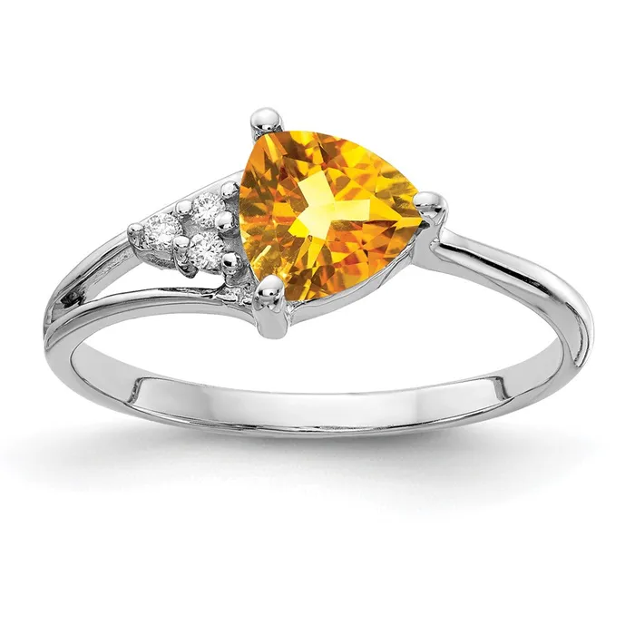 Rings 14k White Gold 6mm Citrine AA Diamond ring Goldia