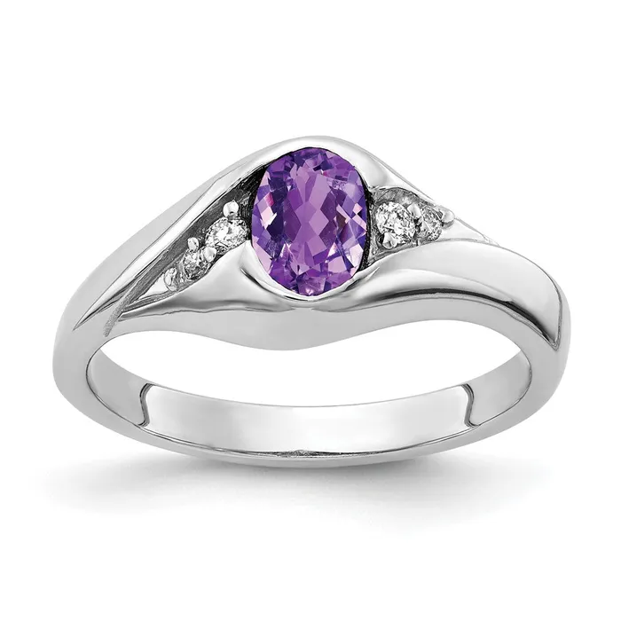 Rings 14k White Gold 6x4mm Oval Amethyst Checker A Real Diamond ring goldiaca