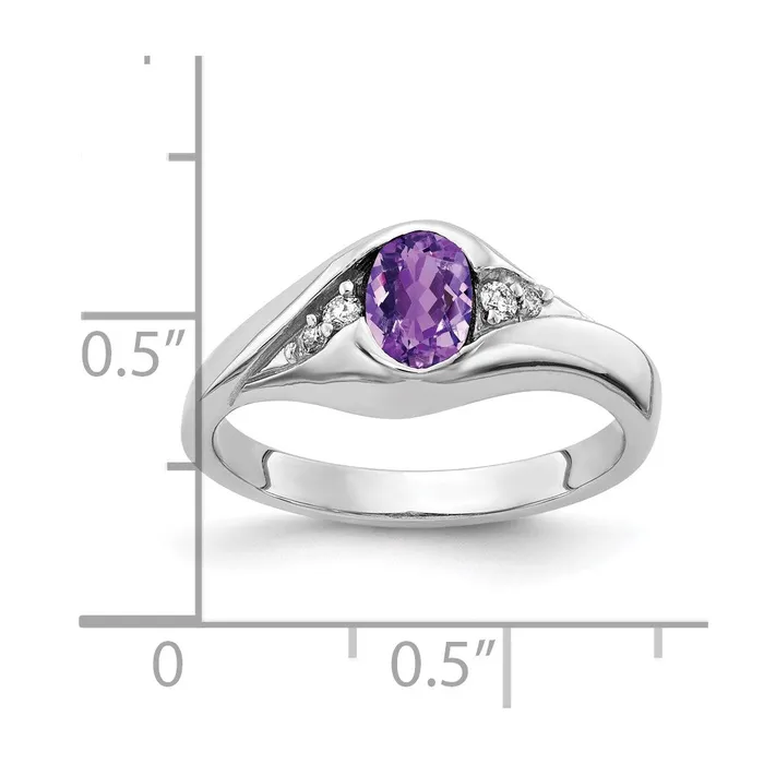 Rings 14k White Gold 6x4mm Oval Amethyst Checker A Real Diamond ring goldiaca