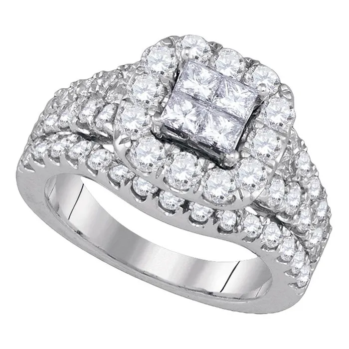 Rings 14k White Gold Princess Diamond Cluster Halo Bridal Engagement Ring 212 Cttw gndatlanta