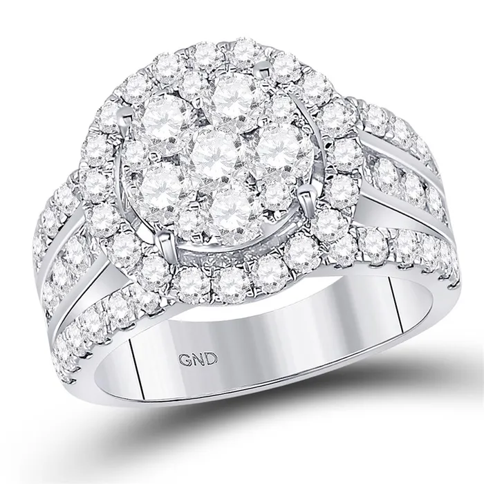 Rings 14k White Gold Round Diamond Cluster Bridal Engagement Ring 2 Cttw gndatlanta