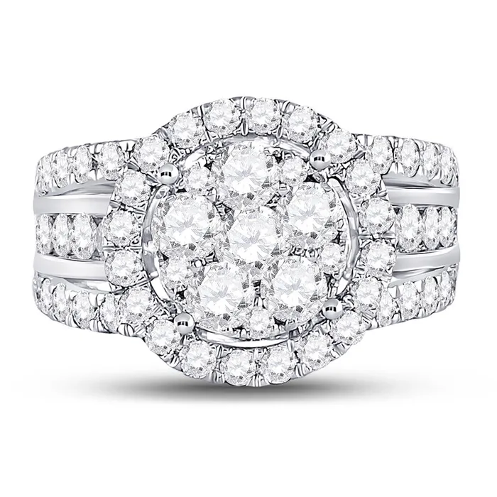 Rings 14k White Gold Round Diamond Cluster Bridal Engagement Ring 2 Cttw gndatlanta