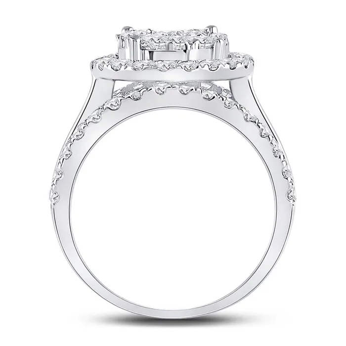 Rings 14k White Gold Round Diamond Cluster Bridal Engagement Ring 2 Cttw gndatlanta