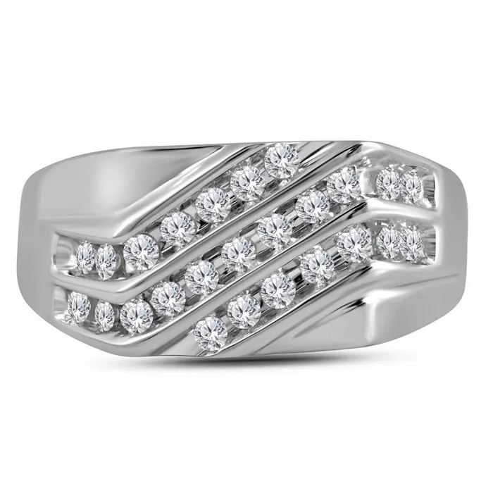 Rings 14k White Gold Round Diamond Triple Row Cluster Ring 12 Cttw gndatlanta