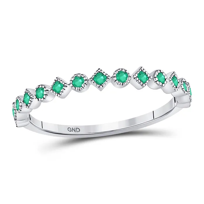 Rings 14k White Gold Round Emerald Square Dot Stackable Band Ring 15 Cttw gndatlanta