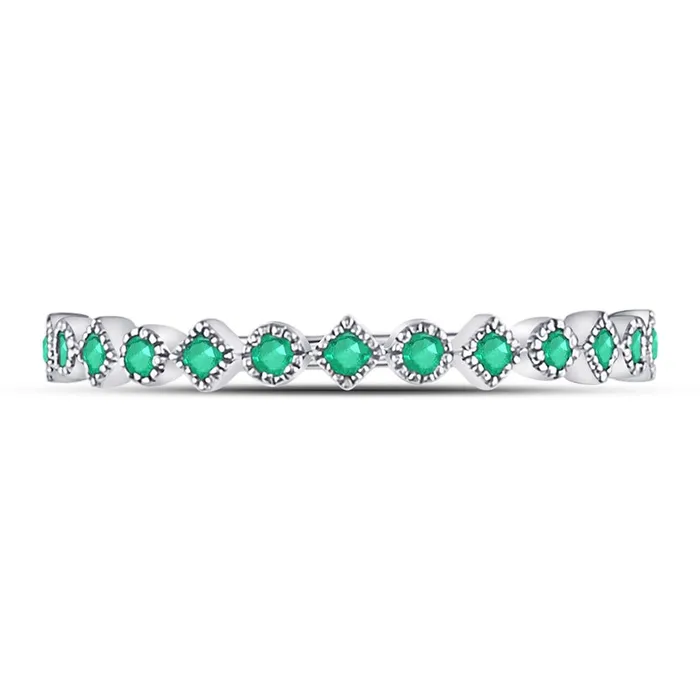 Rings 14k White Gold Round Emerald Square Dot Stackable Band Ring 15 Cttw gndatlanta
