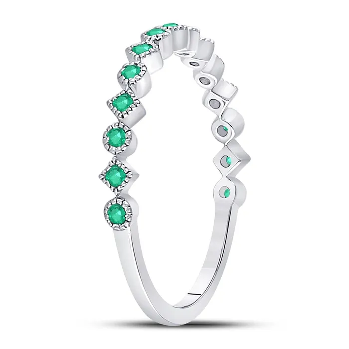 Rings 14k White Gold Round Emerald Square Dot Stackable Band Ring 15 Cttw gndatlanta
