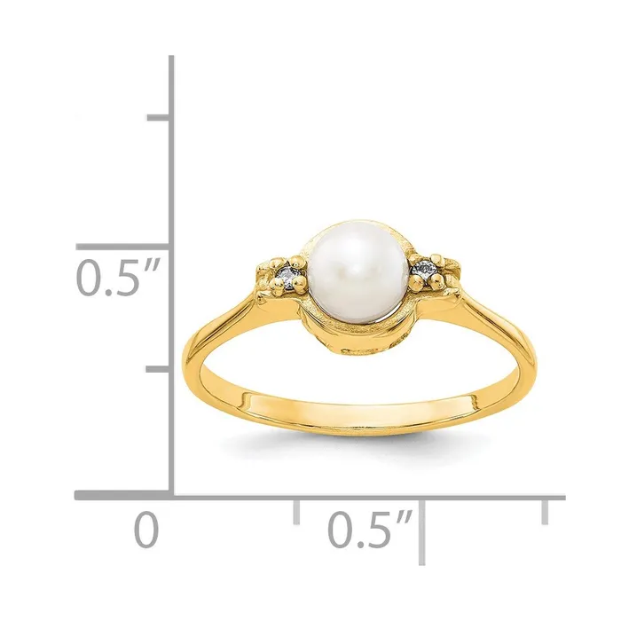 Rings 14K Yellow Gold 5mm FW Cultured Pearl AAA Real Diamond ring Goldiacom