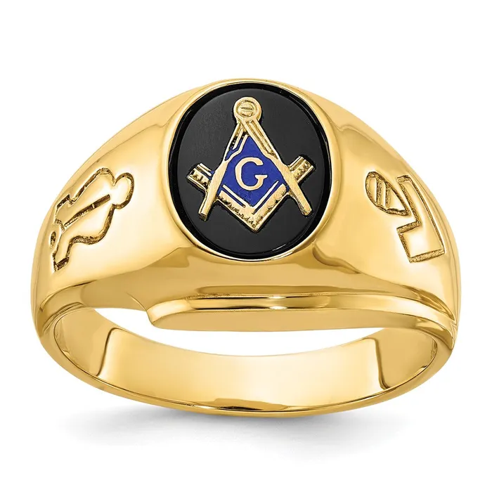 Rings 14k Yellow Gold Mens Polished and Grooved Blue Lodge Master Masonic Ring Mounting Goldia