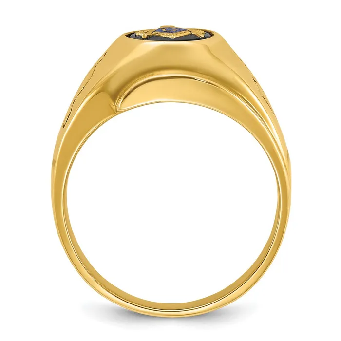 Rings 14k Yellow Gold Mens Polished and Grooved Blue Lodge Master Masonic Ring Mounting Goldia