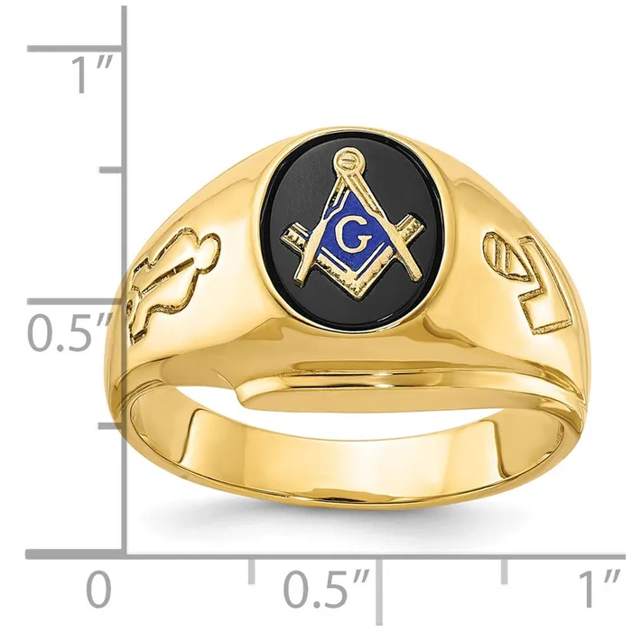 Rings 14k Yellow Gold Mens Polished and Grooved Blue Lodge Master Masonic Ring Mounting Goldia