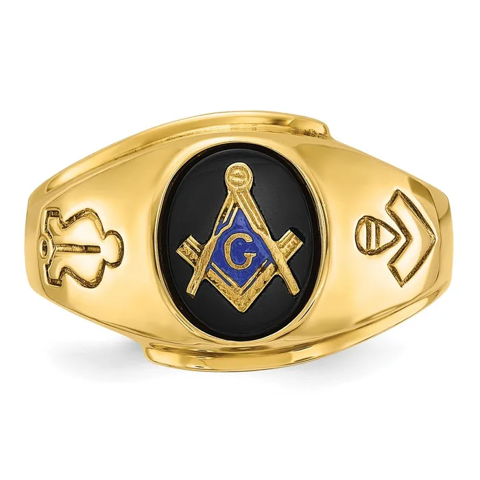 Rings 14k Yellow Gold Mens Polished and Grooved Blue Lodge Master Masonic Ring Mounting Goldia