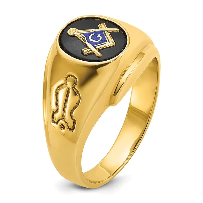 Rings 14k Yellow Gold Mens Polished and Grooved Blue Lodge Master Masonic Ring Mounting Goldia