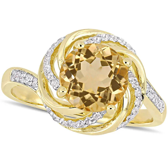 Rings 80mm Citrine and White Topaz with 005 CT TW Swirl Frame Ring in Sterling Silver with Yellow Rhodium Goldia