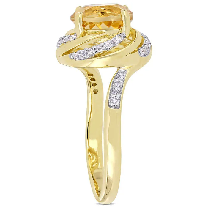 Rings 80mm Citrine and White Topaz with 005 CT TW Swirl Frame Ring in Sterling Silver with Yellow Rhodium Goldia