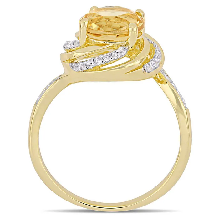 Rings 80mm Citrine and White Topaz with 005 CT TW Swirl Frame Ring in Sterling Silver with Yellow Rhodium Goldia