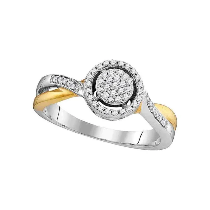 Rings gndatlanta 10k Twotone Gold Round Diamond Circle Cluster Bridal Engagement Ring 15 Cttw