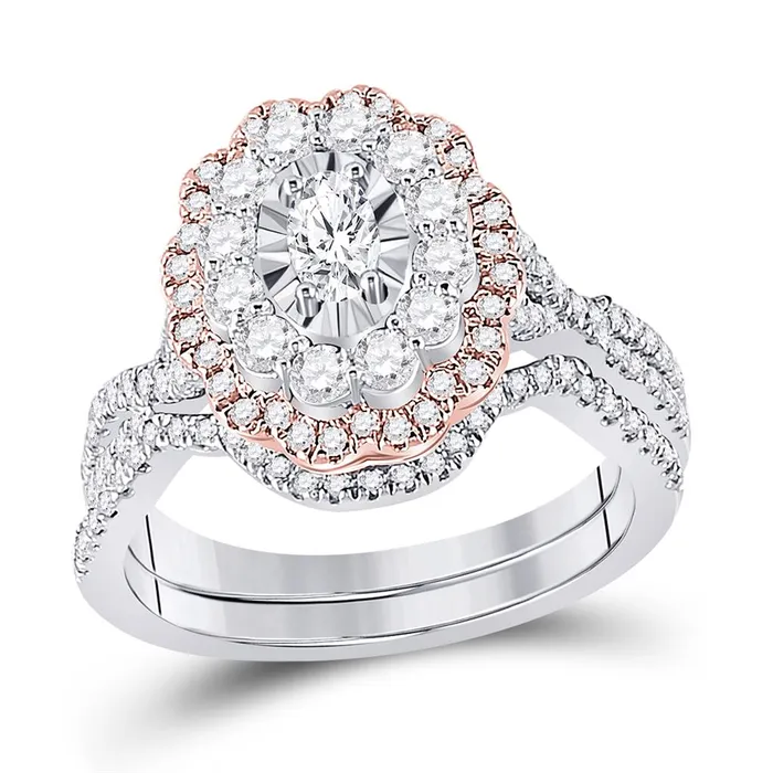 Rings gndatlanta 14k Twotone Gold Oval Diamond Bridal Wedding Ring Set 114 Cttw Certified