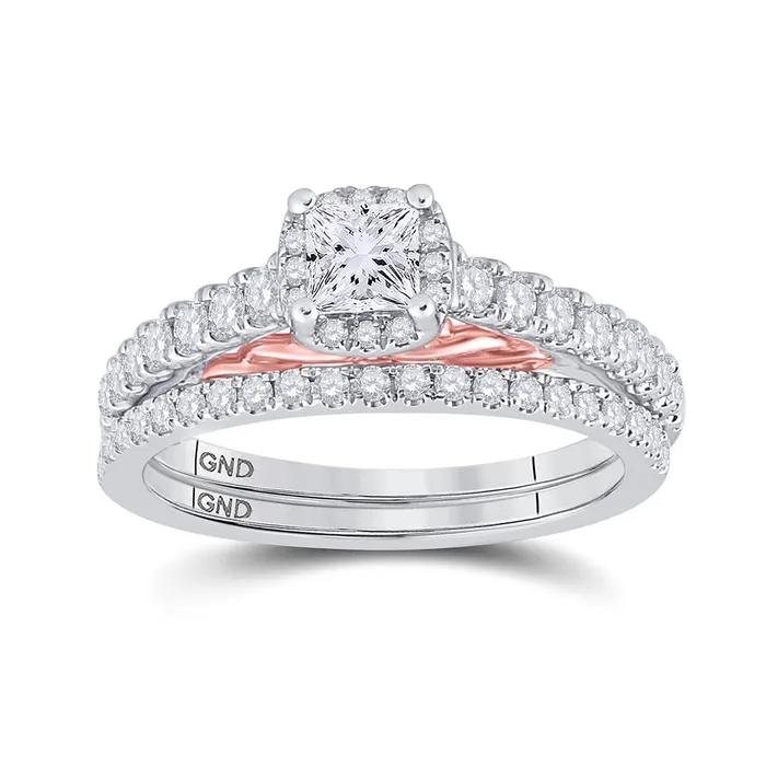 Rings gndatlanta 14k Twotone Gold Princess Diamond Bridal Wedding Ring Set 78 Cttw Certified