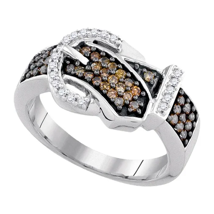 Rings gndatlanta 14k White Gold Round Brown Diamond Belt Buckle Band Ring 12 Cttw