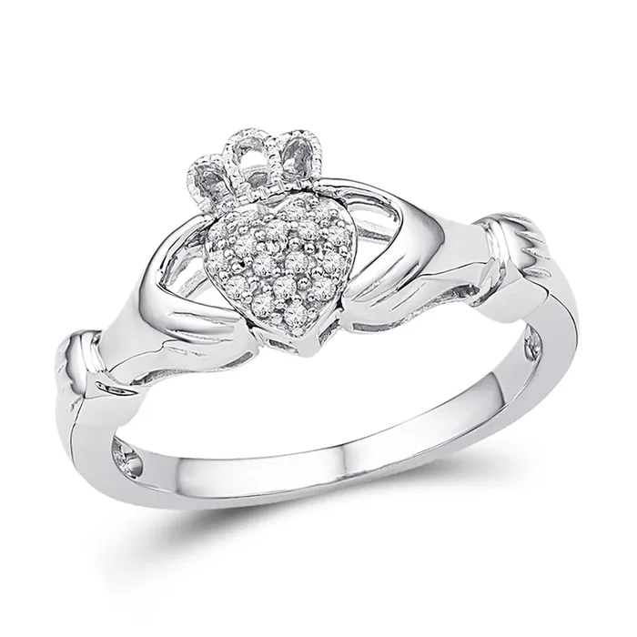 Rings gndatlanta 14k White Gold Round Diamond Claddagh Hands Heart Cluster Ring 120 Cttw
