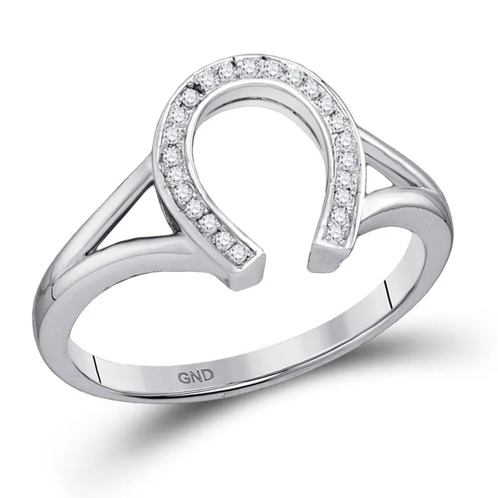 Rings gndatlanta 14k White Gold Round Diamond Lucky Horseshoe Ring 120 Cttw