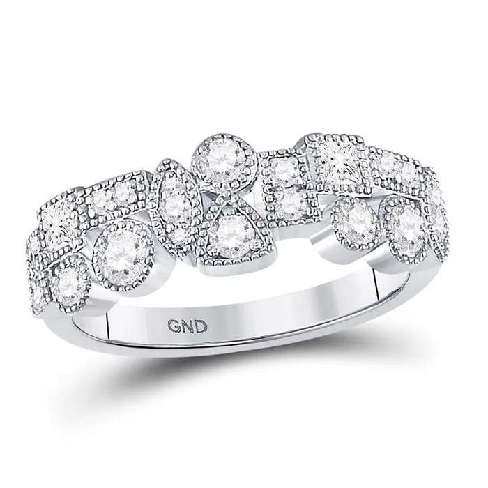 Rings gndatlanta 14k White Gold Round Diamond Modern Geometric Band Ring 58 Cttw