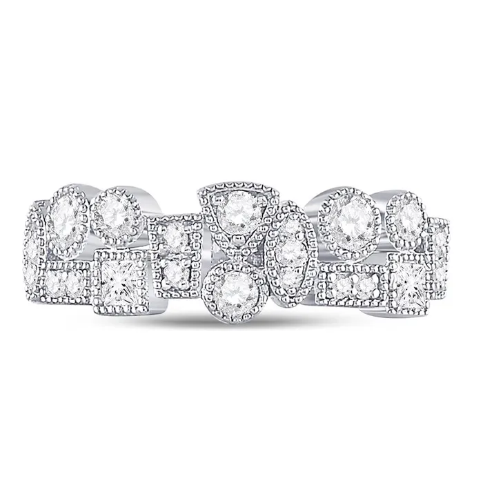 Rings gndatlanta 14k White Gold Round Diamond Modern Geometric Band Ring 58 Cttw