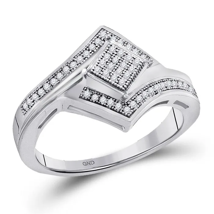 Rings gndatlanta 14k White Gold Round Diamond Offset Square Cluster Ring 16 Cttw