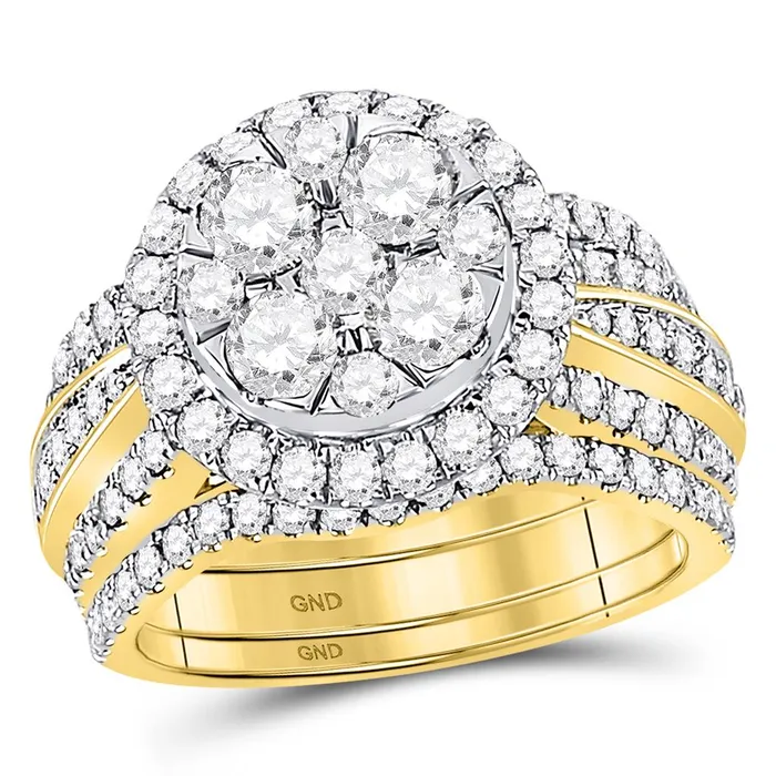 Rings gndatlanta 14k Yellow Gold Round Diamond 3Piece Bridal Wedding Ring Set 212 Cttw