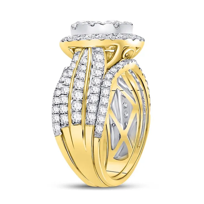 Rings gndatlanta 14k Yellow Gold Round Diamond 3Piece Bridal Wedding Ring Set 212 Cttw