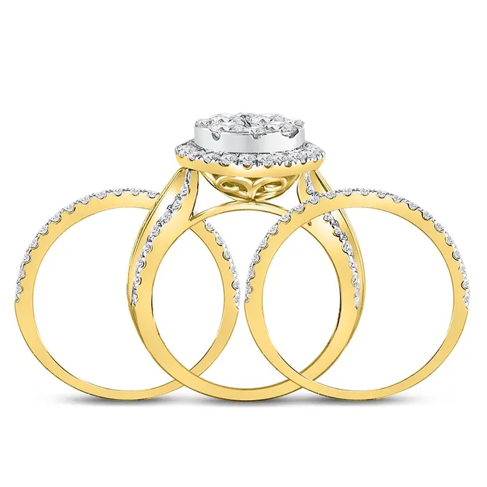 Rings gndatlanta 14k Yellow Gold Round Diamond 3Piece Bridal Wedding Ring Set 212 Cttw