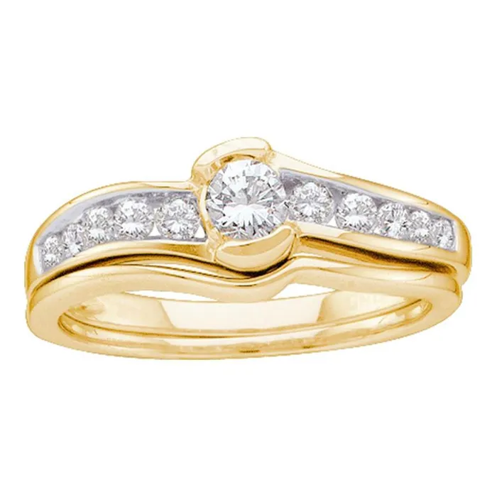 Rings gndatlanta 14k Yellow Gold Round Diamond Bridal Wedding Ring Set 12 Cttw Certified